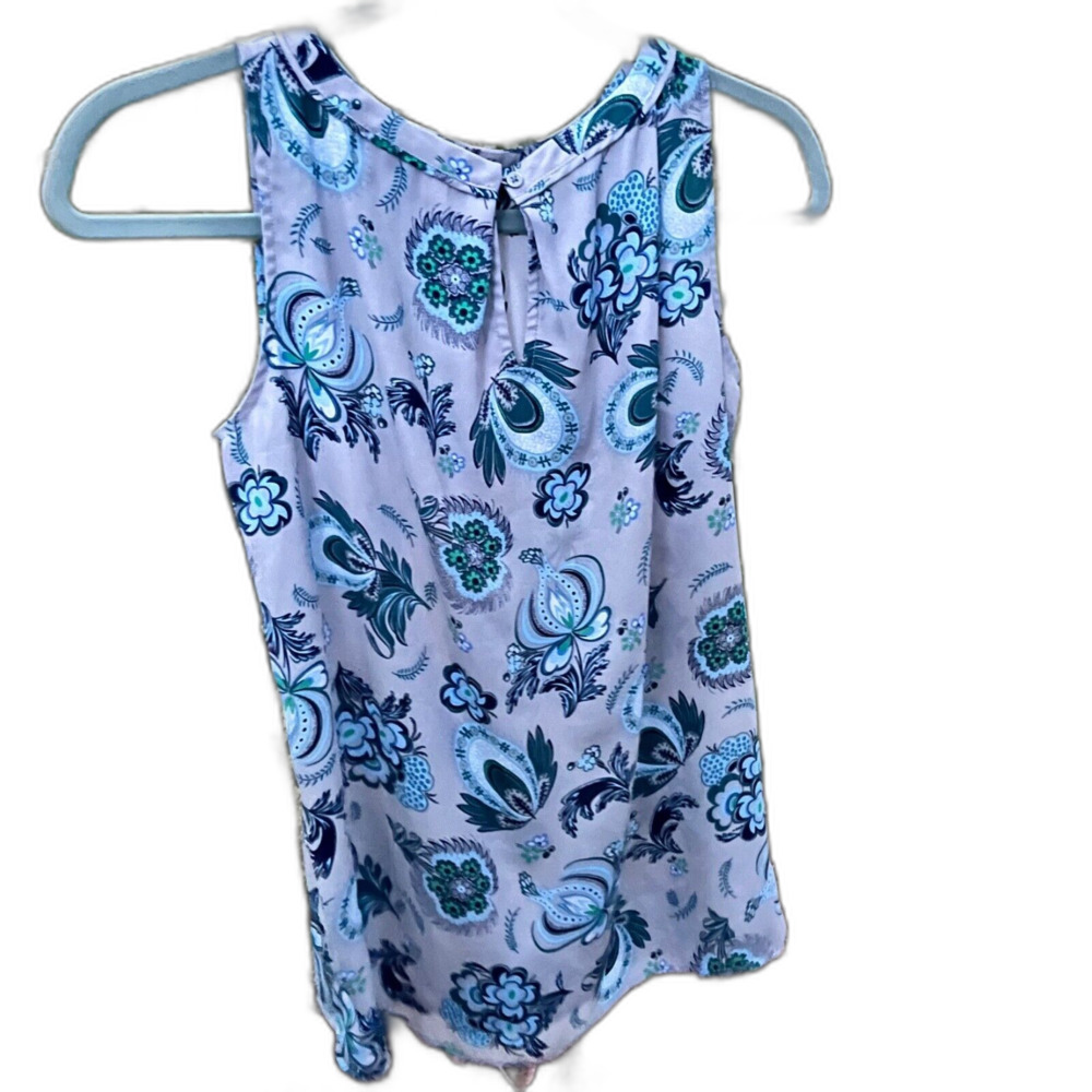 LOFT Floral Paisley Sleeveless Tank Top Blouse Womens XXSP Grey Green Blue Y2K - Picture 2 of 6